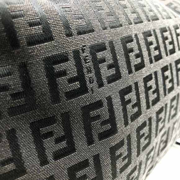 FENDI Handbag Pouch Zucchino Canvas/Leather Dark Brown/Black 8N0005-105-048 W... - Picture 2 of 9